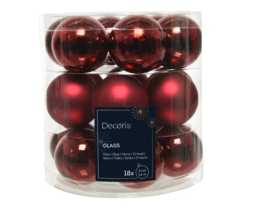 Decoris Baubles Glass Shiny & Matt Mix Oxblood 4cm Tube Of 18