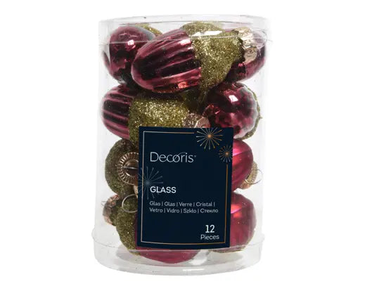 Decoris Glass Acorn Matt & Shiny Mix 4cm 12 Pack