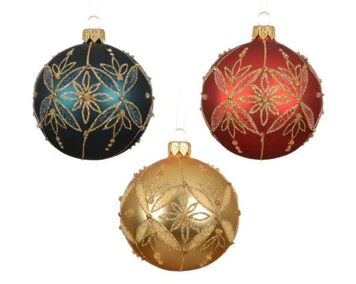 Decoris Ornate Glass Bauble with Gold Accents 8cm Single Assorted