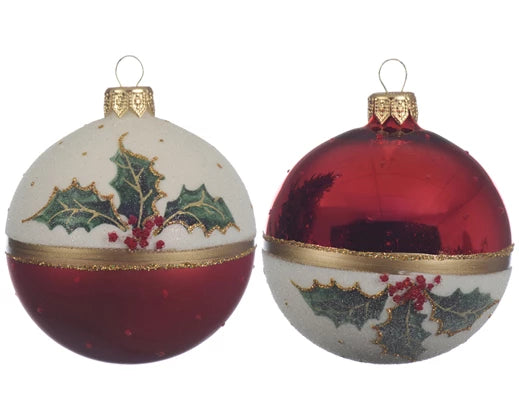 Kaemingk Bauble Glass Shiny & Matt Holly Assorted