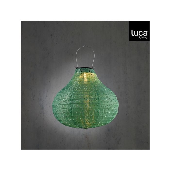 Luca Outdoor Solar LED Round Lantern Green Warm White 32cm
