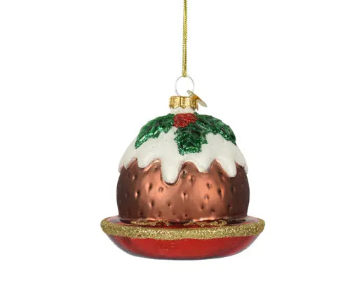 Decoris Christmas Pudding Glass Bauble 7.6cm
