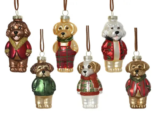 Decoris Dog Glass Matt Bauble 10.9cm Single Assorted