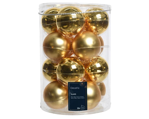 Kaemingk Baubles Glass Shiny & Matt Mix Light Gold 8cm Tube Of 16