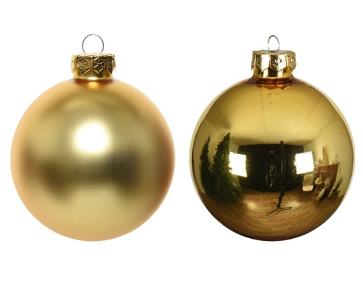 Kaemingk Baubles Glass Shiny & Matt Mix Light Gold 8cm Tube Of 16