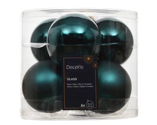 Decoris Baubles Glass Shiny & Matt Mix Emerald 8cm 6 Pack