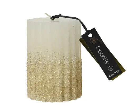 Decoris Pillar Candle Glitter Wool White 10cm