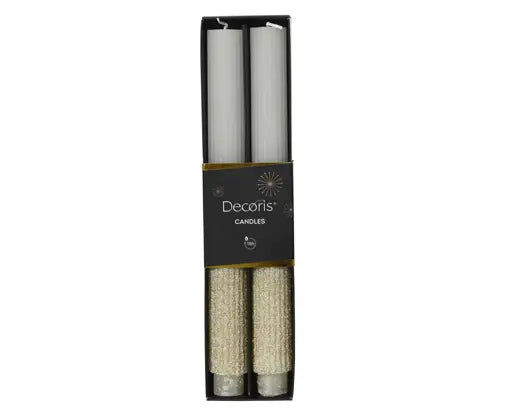Decoris Dinner Candle Glitter Wool White 26.5cm