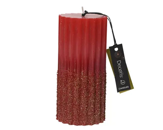 Decoris Pillar Candle Paraffin Granule Glitter Christmas Red 15cm