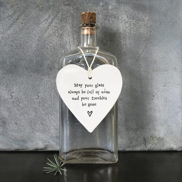 East of India Porcelain Round Heart - May Your Glass Be Full