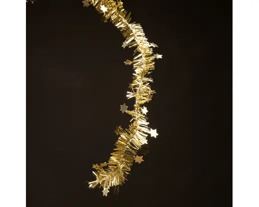 Decoris Tinsel Garland Shiny Stars Light Gold 3cm x 700cm