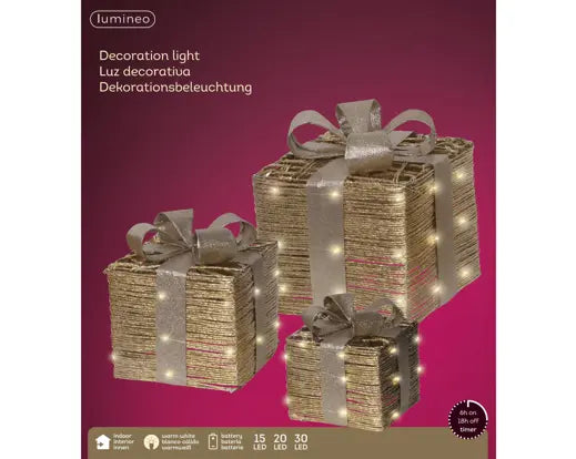 Lumineo Gift Box Gold Light Up Mirco LED Warm White 25cm