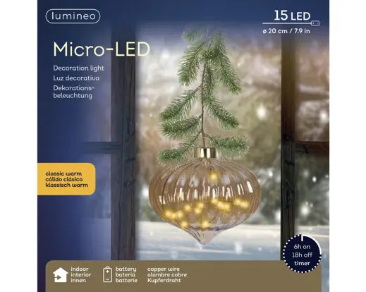 Lumineo Micro-LED Hanging Glass Onion Amber & Classic Warm 21cm