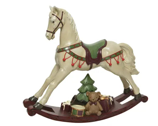 Decoris Rocking Horse White with Christmas Tree 48cm