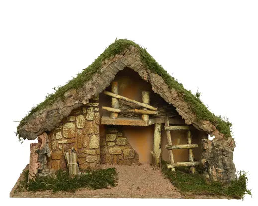 Decoris Nativity Wood House With Bark & Moss L.50cm x W.22cm x H.31cm