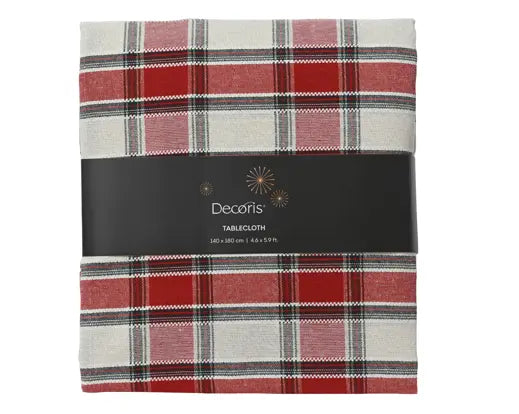 Decoris Table Cloth Cotton Rectangular Tartan Check Green & Red 180cm x 140cm