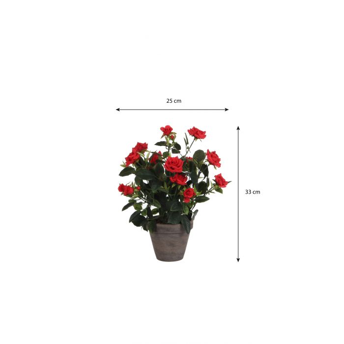 Mica Artificial Red Rosebush n Grey Pot 33cm