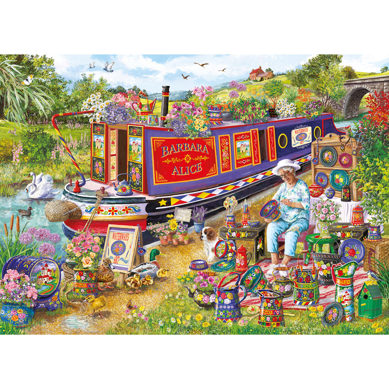 Gibsons Canal Boat Blooms 500 XL Piece Jigsaw Puzzle