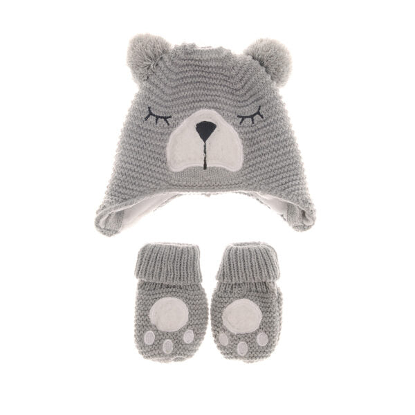 Ziggle Grey Bear Woolly Hat and Mittens
