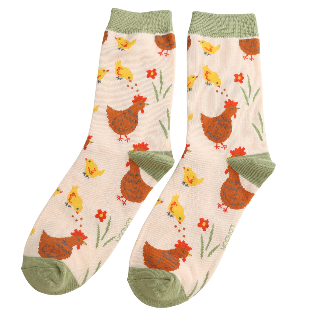 Miss Sparrow Chicks & Hen Socks Cream