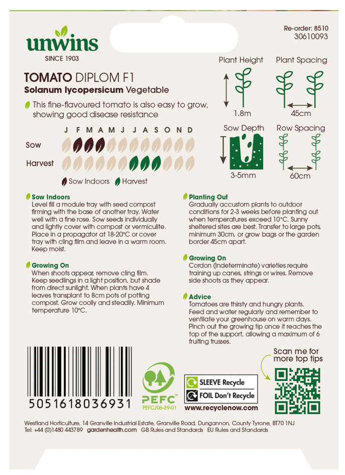 Unwins Organic Tomato Diplom F1 Seeds