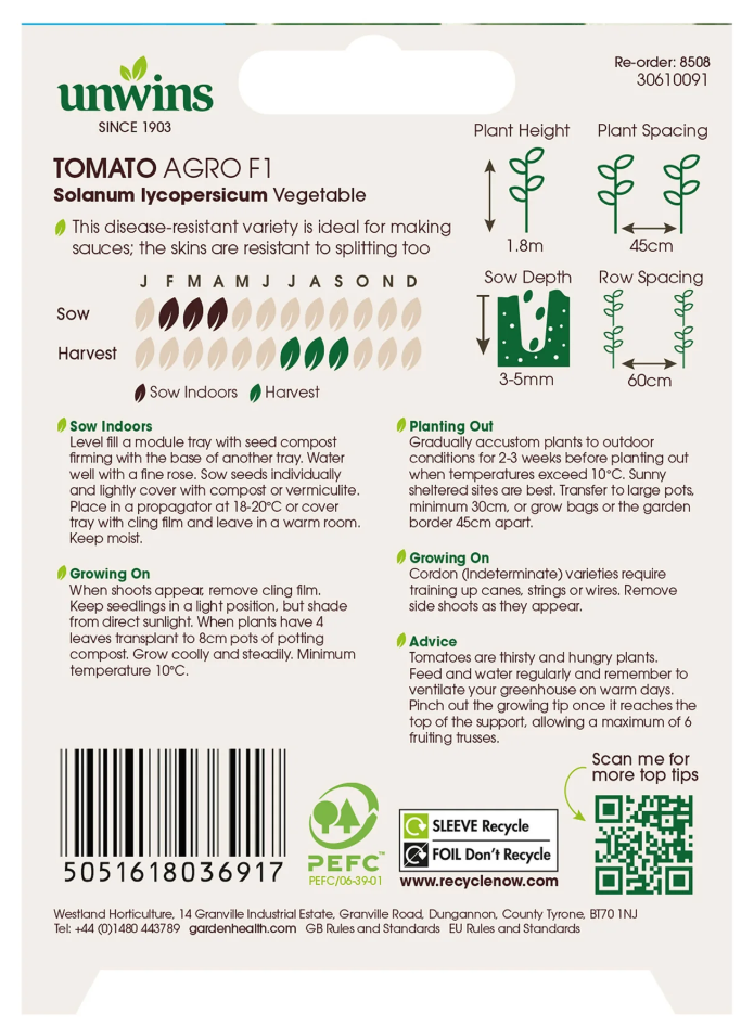 Unwins Organic Tomato Agro F1 Seeds