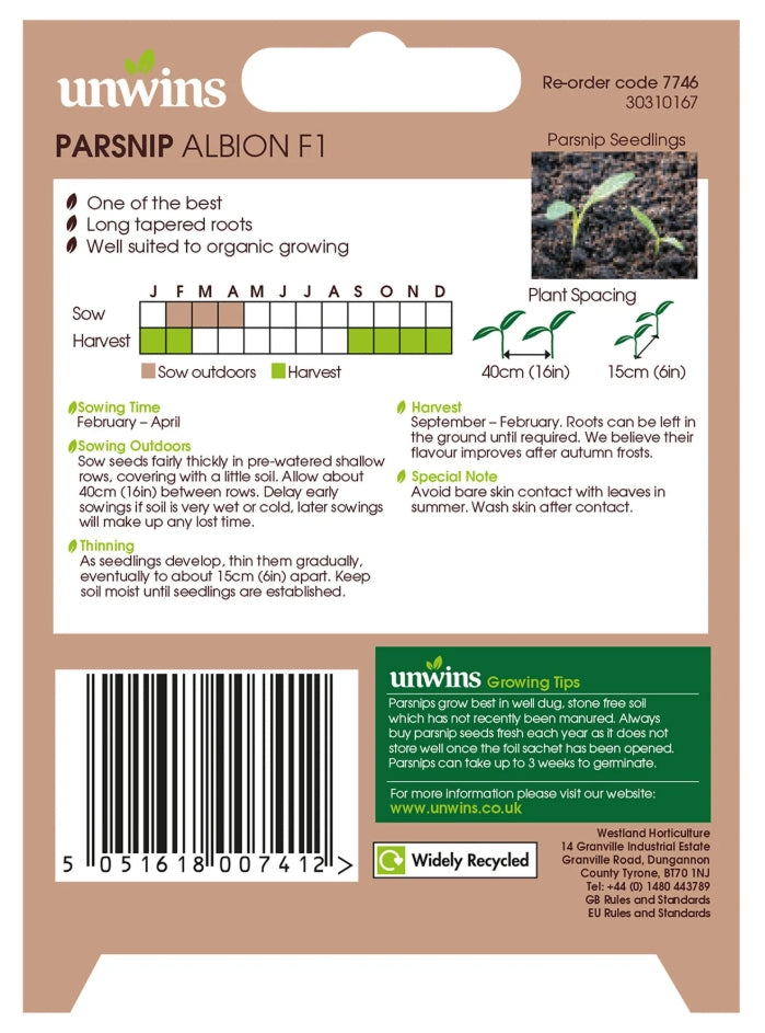 Unwins Parsnip Albion F1 Seeds