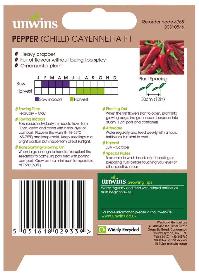 Unwins Chilli Pepper Cayennetta F1 Seeds