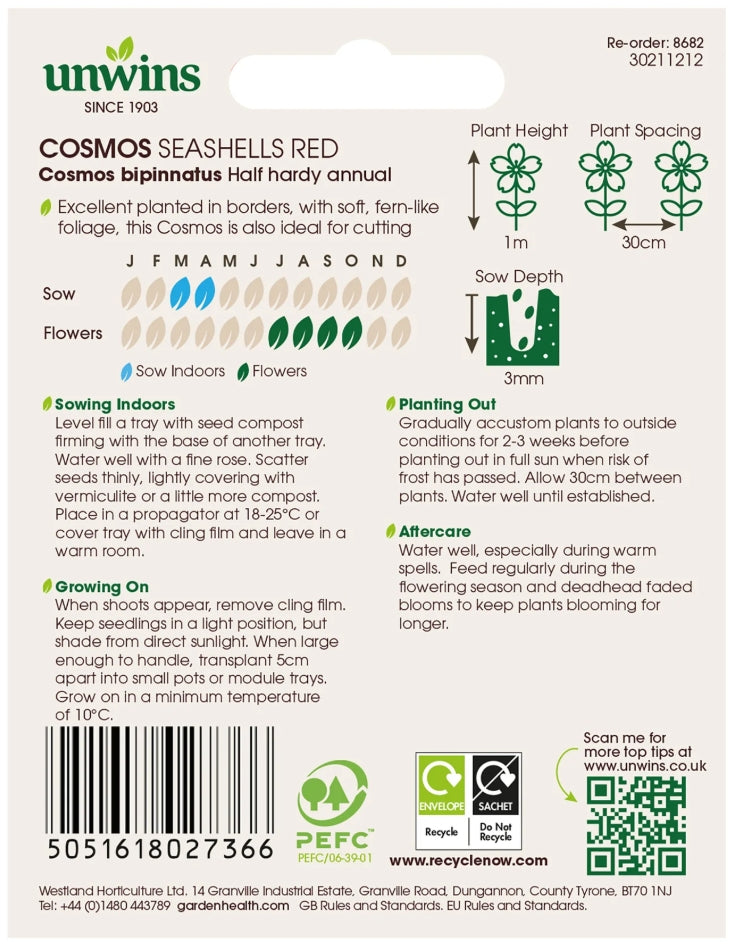 Unwins Cosmos Seashells Red Seeds