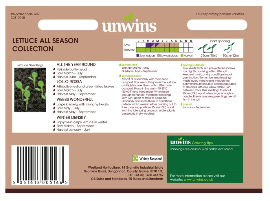 Unwins Lettuce All Season Collection Pack Seeds