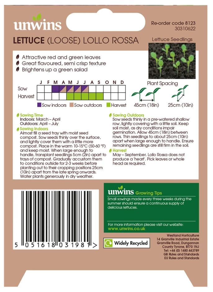 Unwins Loose Lettuce Lollo Rossa Seeds