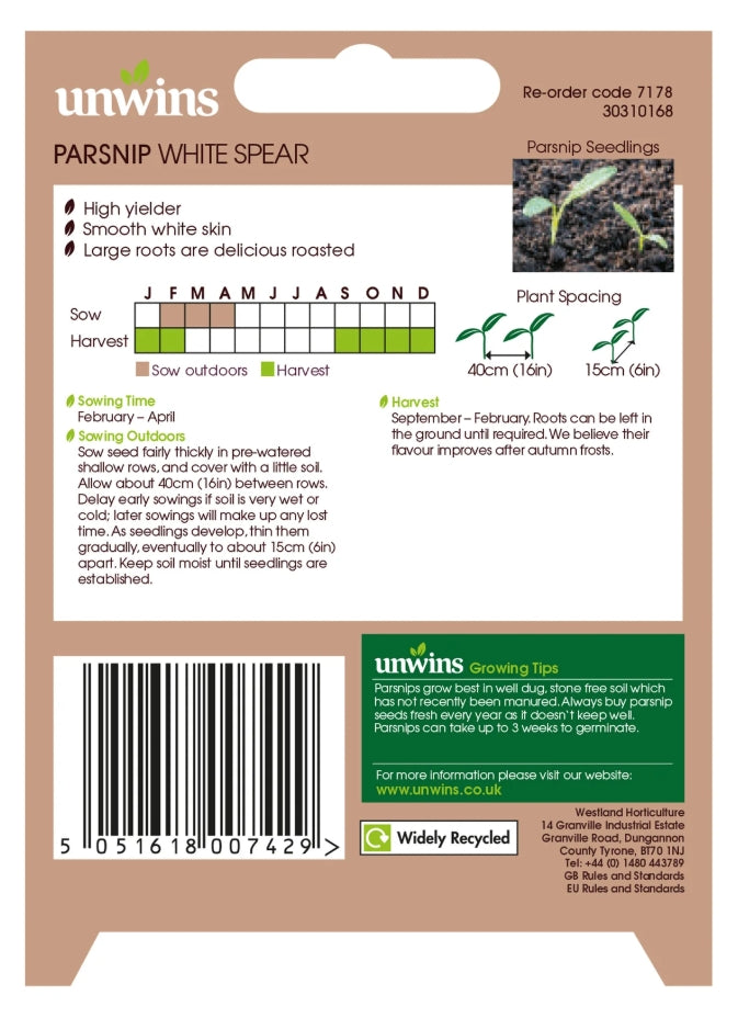 Unwins Parsnip White Spear