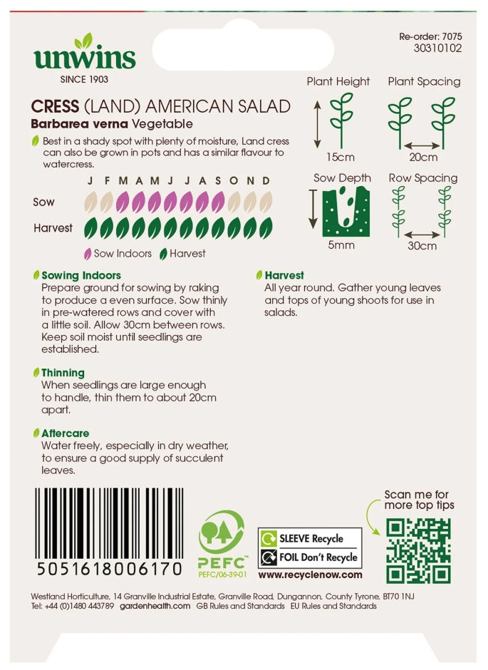Unwins Land Cress American Salad Seeds