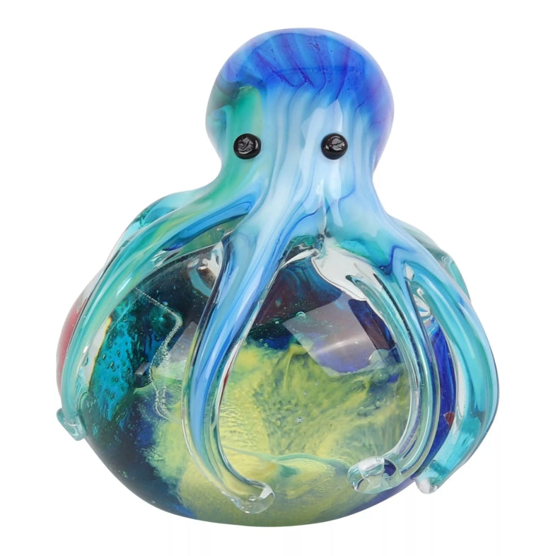 Objets D'art Glass Figurine Blue Octopus On Scene