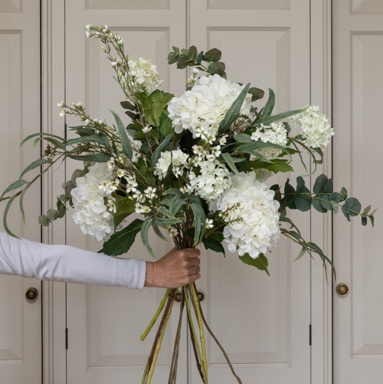 Floralsilk Luxury White Faux Hydrangea & Eucalyptus Bouquet