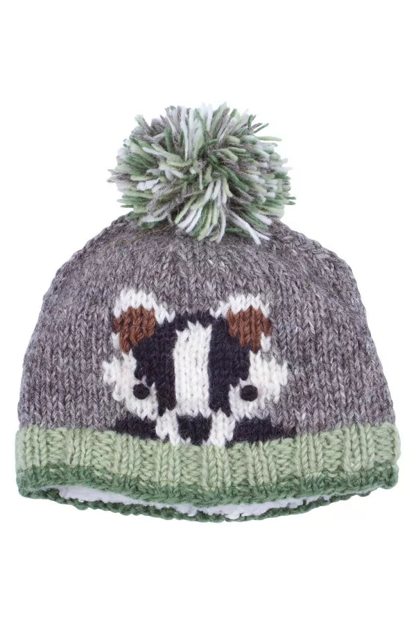 Pachamama Kids Animal Bobble Hat Basil The Badger