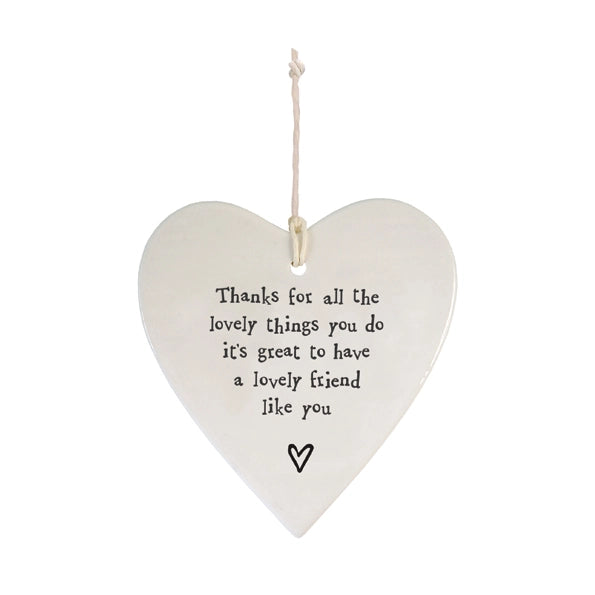 East Of India Porcelain Round Heart 'Thanks For All'