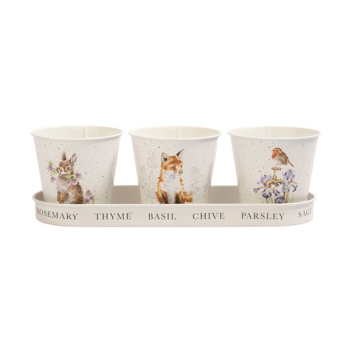 Wrendale Designs 'Woodland' Set of 3 Herb Pots with tray