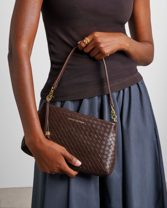 Katie Loxton Nova Woven Texture Clutch Chocolate