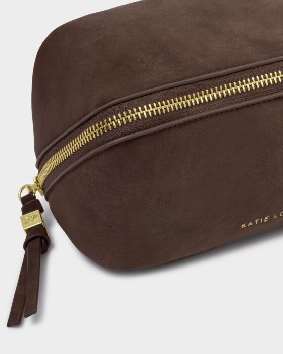 Katie Loxton Fold-Out Suedette Mirror Makeup Bag Chocolate