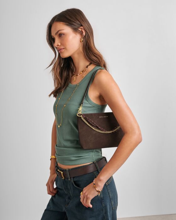 Katie Loxton Cord Small Suedette Shoulder Bag Chocolate