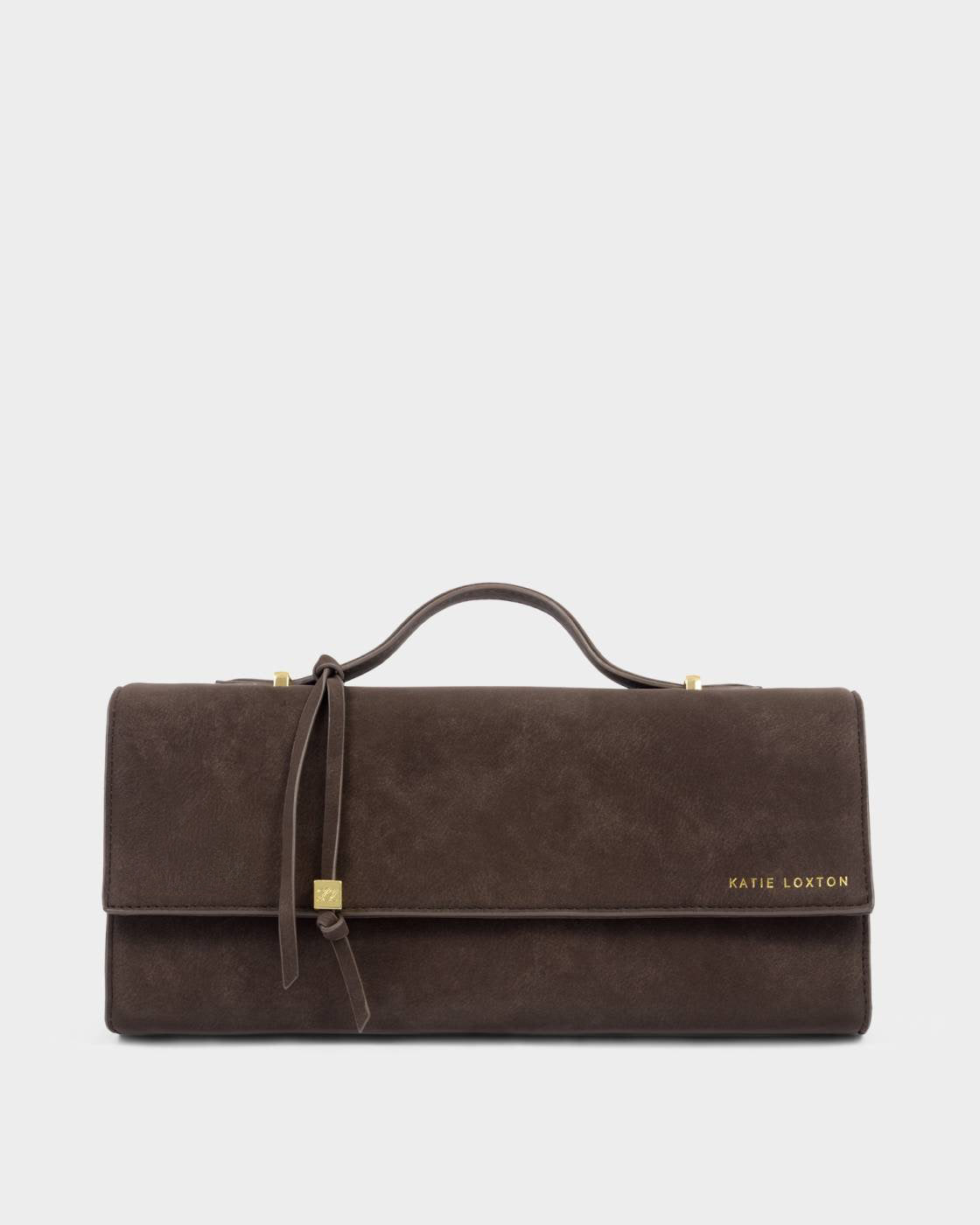 Katie Loxton Alma Clutch Bag Chocolate Suedette