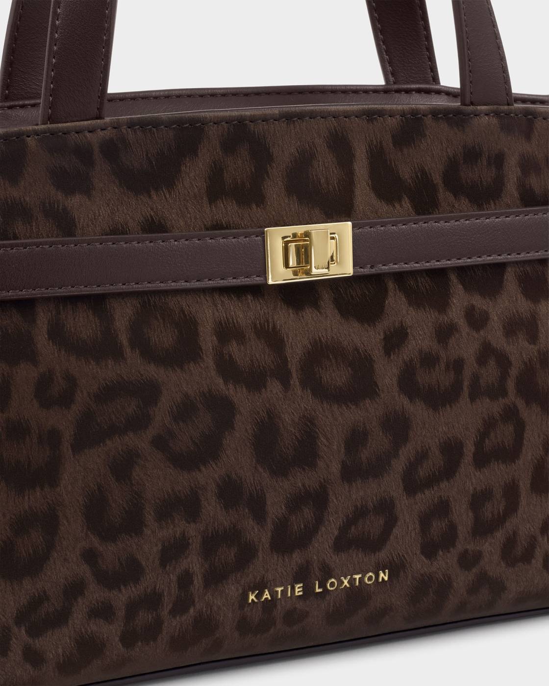 Katie Loxton Orin Top Handle Crossbody Bag Chocolate Leopard