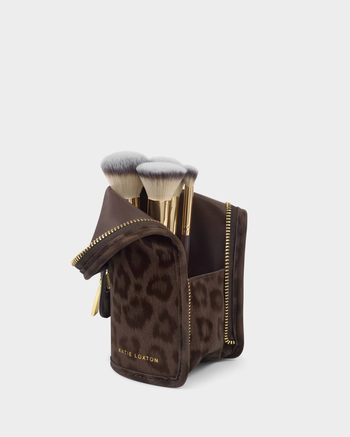 Katie Loxton Make Up Brush Set Chocolate Leopard & Bitter Chocolate