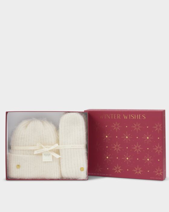 Katie Loxton Gift Boxed Hat And Mitten Set White