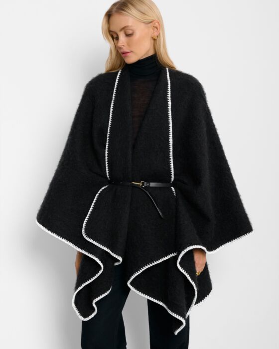 Katie Loxton Whipstitch Cape With Belt Black