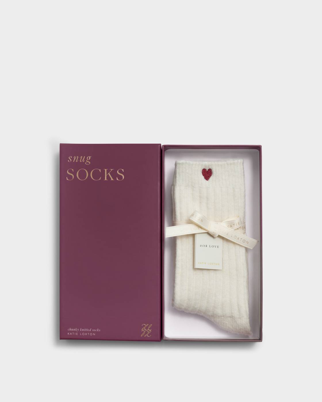 Katie Loxton Gift Boxed Chunky Knit Socks Heart Off White One Size