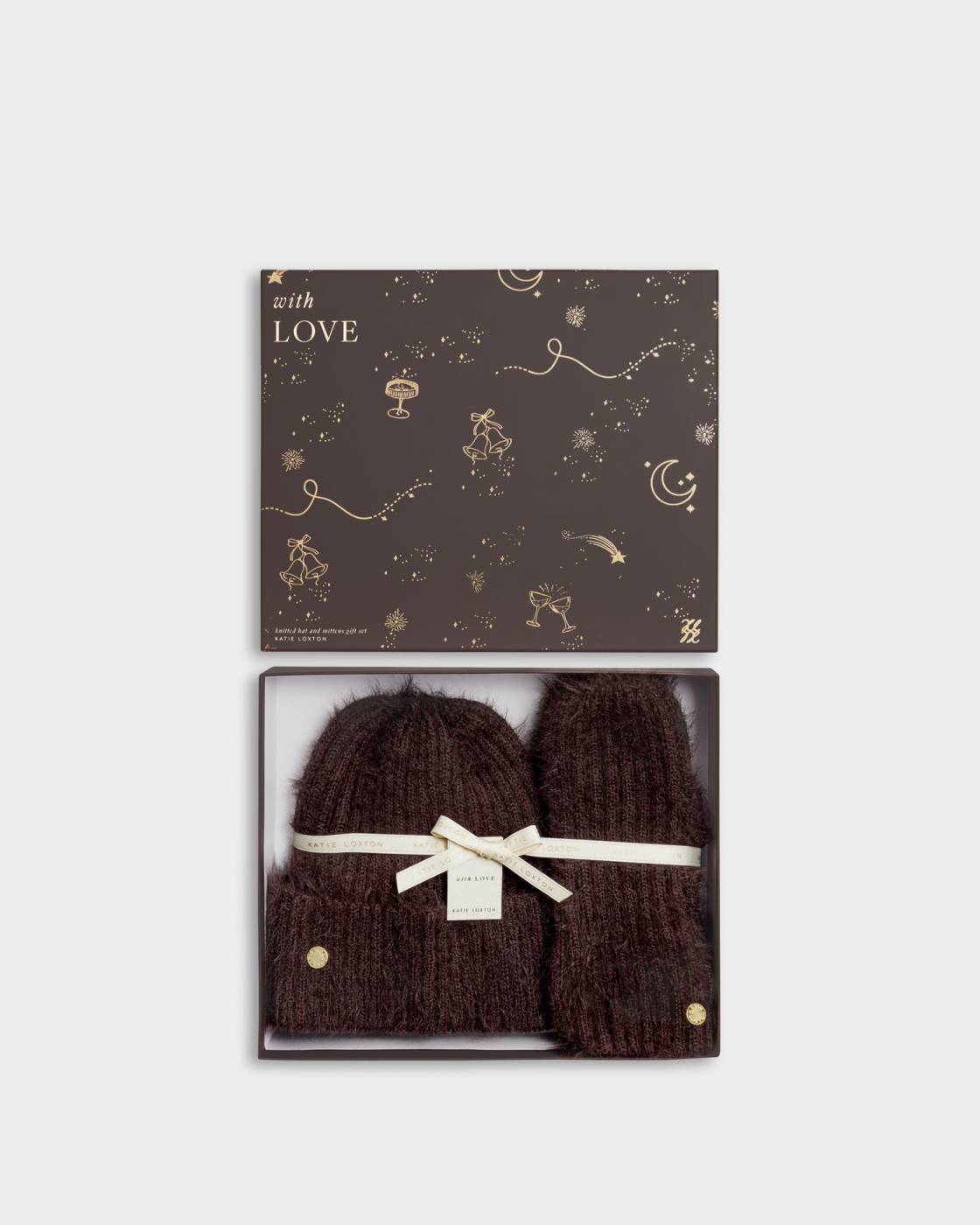 Katie Loxton Gift Boxed Hat And Mitten Set Chocolate