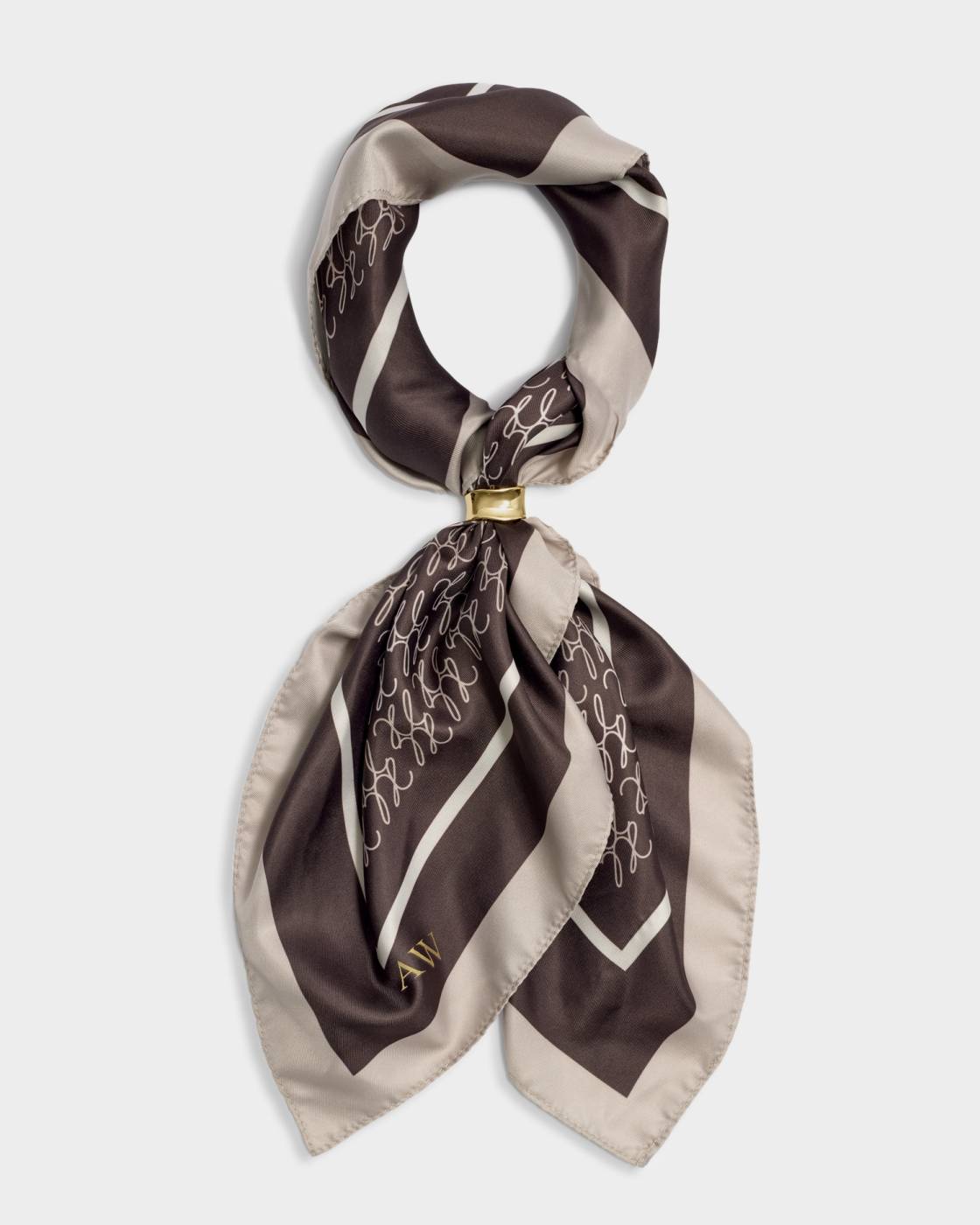 Katie Loxton Satin Multiway Scarf Kl Script Logo Chocolate/Taupe/Off White