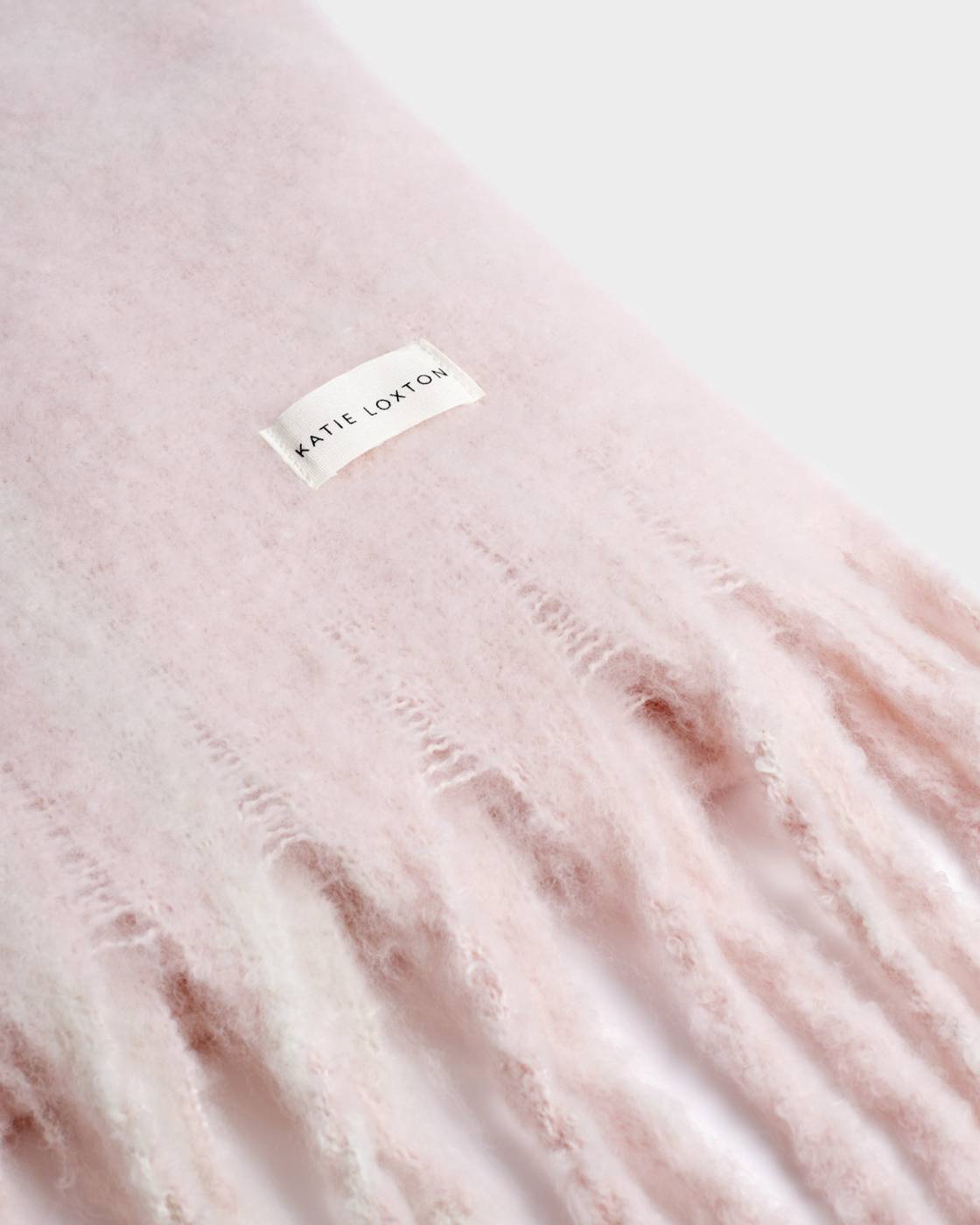 Katie Loxton Recycled Striped Tassel Scarf Blush Pink/White Plaid